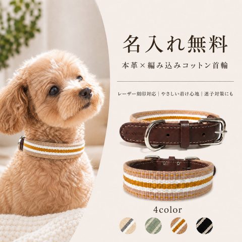 首輪 犬 名入れ 無料 かわいい おしゃれ 本革 レザー 小型犬 中型犬 大型犬 刻印 名前入り 電話番号 迷子札 安全 軽量 痛くない 柔らかい 犬用 首輪 コットン 編み込み かわいい 犬の首輪 プレゼント ギフト 誕生日 お祝い 記念日 ドッグ カラー 迷子防止 4色 S M L