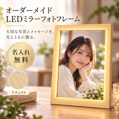 写真入り フォトフレーム LEDマジックミラー 名入れ無料 名前入り オーダーメイド 光る写真立て 鏡 ライト付き 卓上 写真オーダー オリジナル フォトミラー 写真入りプレゼント カップル 家族写真 ペット写真 メッセージ入り 誕生日 結婚祝い 結婚記念日 出産祝い