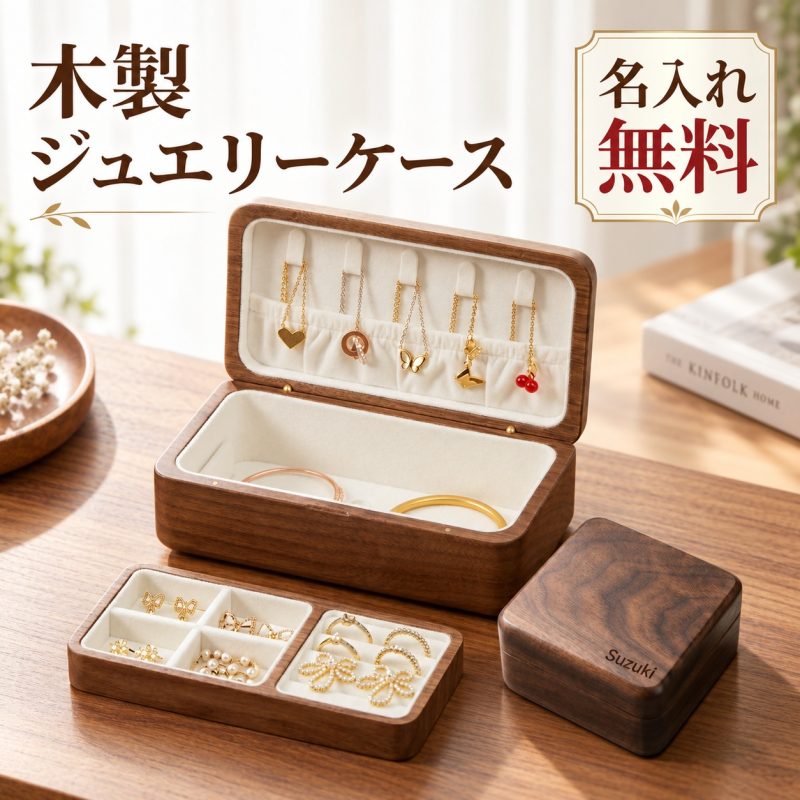 ジュエリーボックス 木製 ブラックウォールナット アクセサリーケース ジュエリーケース 名入れ無料 刻印無料 コンパクト 持ち運び 2段 大容量 アクセサリー収納 指輪 ピアス イヤリング ネックレス おしゃれ 女性 プレゼント 誕生日 記念日 成人祝い 結婚祝い 仕切り収納