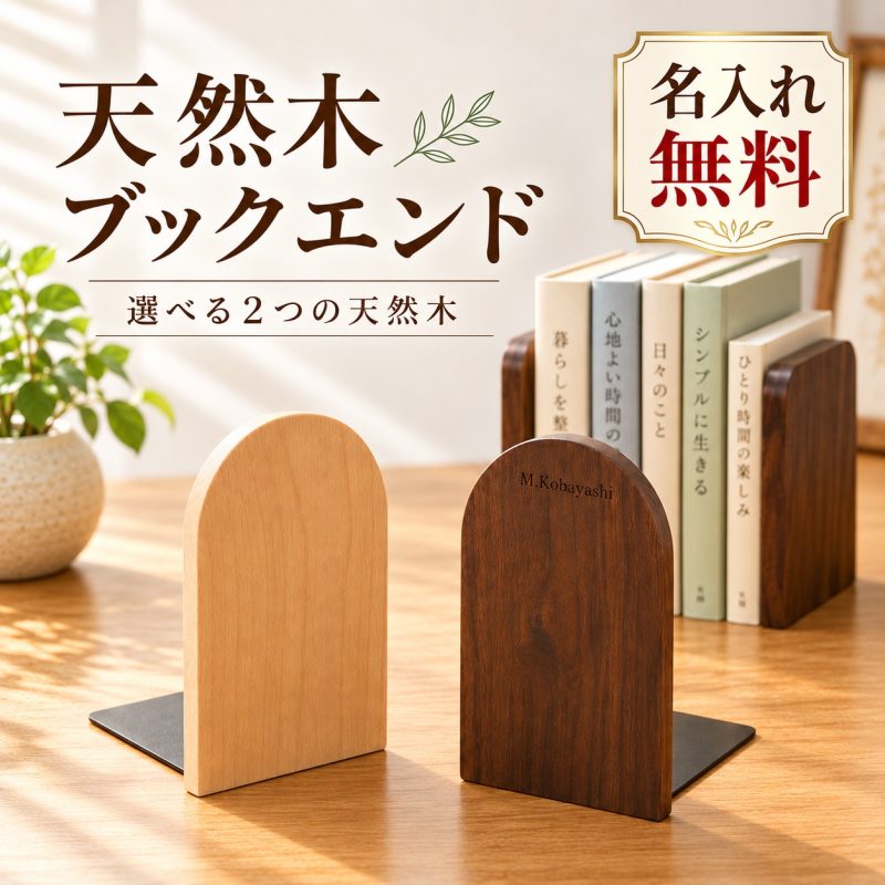 ブックエンド 木製 天然木 無垢材 本立て ブックスタンド 名入れ無料 刻印 ウォールナット 木目 卓上 机上 本棚 仕切り 整理 収納 デスク オフィス 書斎 事務用品 読書 シンプル おしゃれ ナチュラル 北欧風 インテリア プレゼント ギフト 入学祝い 新築祝い 誕生日 記念品