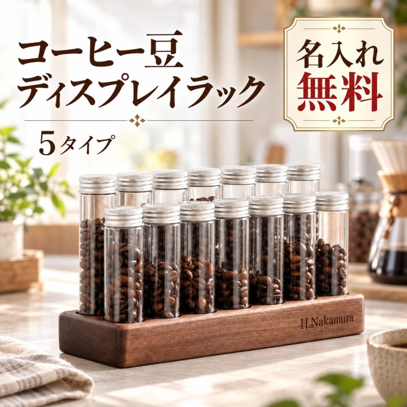 コーヒー豆 保存容器 木製スタンド ガラスチューブ シングルドージング 小分け収納 コーヒーキャニスター 名入れ無料 刻印 コーヒー豆ディスペンサー ブラックウォールナット 見せる収納 おしゃれ カフェ バリスタ コーヒー好き 誕生日 開店祝い 周年記念 新築祝い