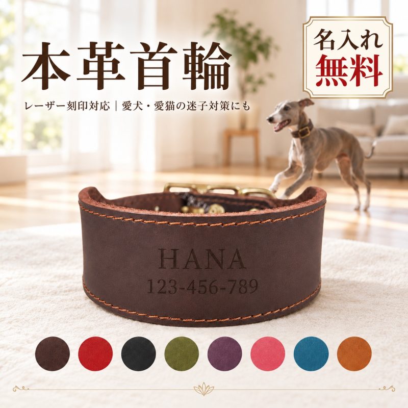 犬 首輪 本革 幅広 名入れ無料 牛革 一枚革 厚手 レザー 真鍮バックル イタグレ ウィペット グレーハウンド サイトハウンド 犬用首輪 ドッグカラー 名前入り 刻印 電話番号 迷子対策 小型犬 中型犬 ベルトタイプ 調整可能 おしゃれ 散歩 お出かけ 誕生日 記念日 プレゼント