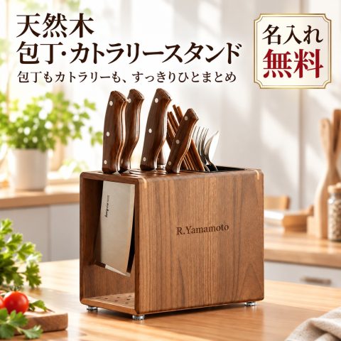 包丁スタンド 木製 包丁立て ナイフスタンド 名入れ無料 名前入り 刻印 包丁収納 ナイフブロック 箸立て カトラリースタンド キッチンツールスタンド キッチン収納 大容量 通気 水切り 省スペース 見せる収納 おしゃれ 新生活 新築祝い 結婚祝い 引っ越し祝い
